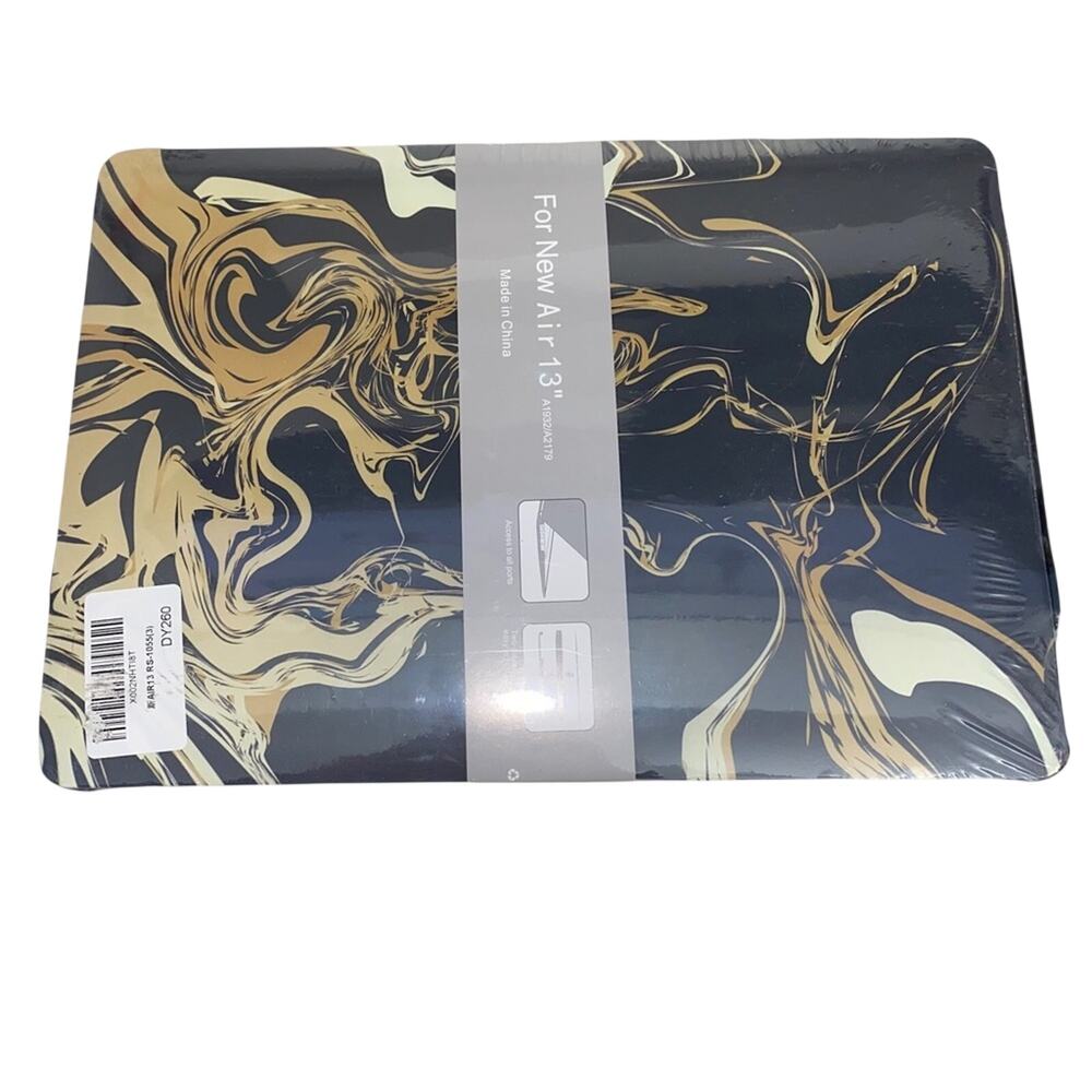 MacBook‎ Air 13 Case A1932 A2179 Marble Hard Shell Cover Black Gold NWT